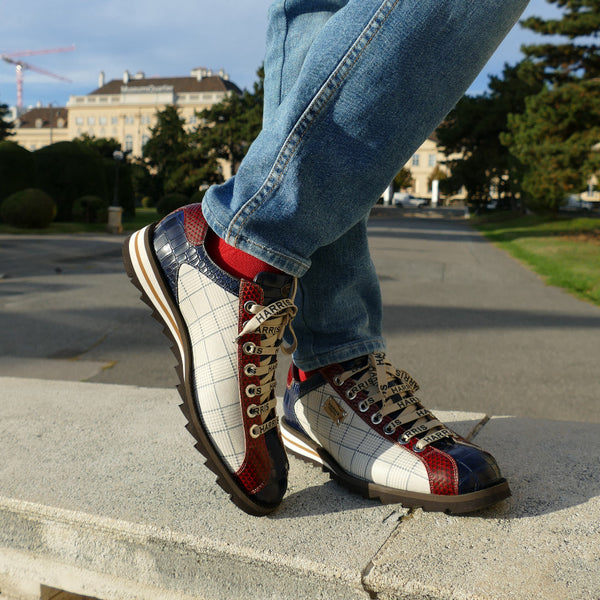 Sneaker, rot/blau/beige